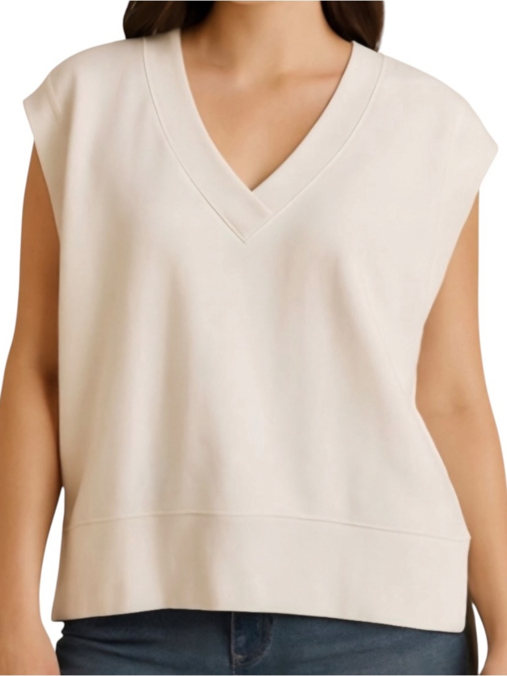 ATHLETA Retroterry V-Neck Sweatshirt ivory sleeveless sweatshirt sz M - NWT!